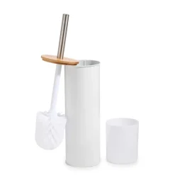 Brosse wc blanc couvercle bambou