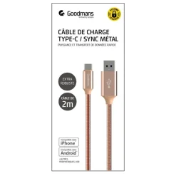 Cable usb a to type c 2 m metal