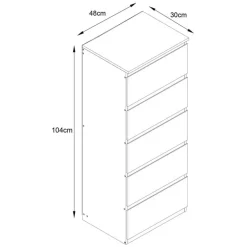 Commode 5 tiroirs blanc mat