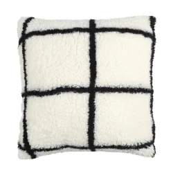Coussin sherpa blanc carreaux no