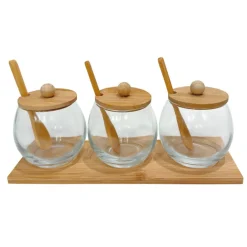 Lot de 3 pots verre avec support
