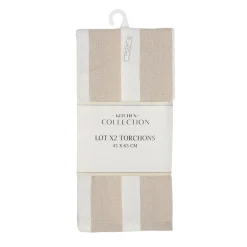Lot de 2 torchons beige et creme