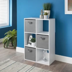 Meuble 6 cubes blanc 3 panieres