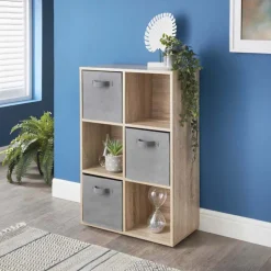 Meuble 6 cubes blanc 3 panieres