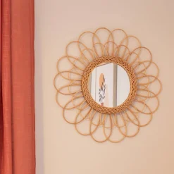 Miroir fleur rotin