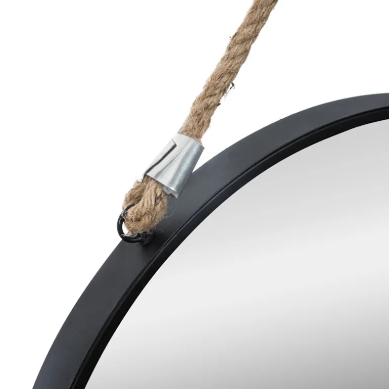 Miroir metal rond corde noir