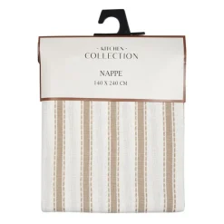 Nappe rayee motifs blanc/ marron