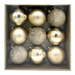Pack de 9 boules 10cm champagne