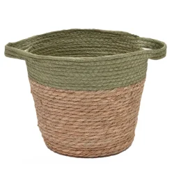 Panier tresse nature/vert h22cm