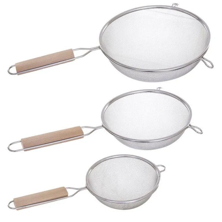 Passoire inox poignee bois x3