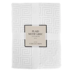 Plaid motif grec 150x200cm blanc