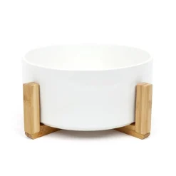 Saladier blanc sur support bois