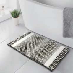 Tapis de bain chenille gris blan
