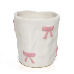 Tasse blanche motif noeud rose
